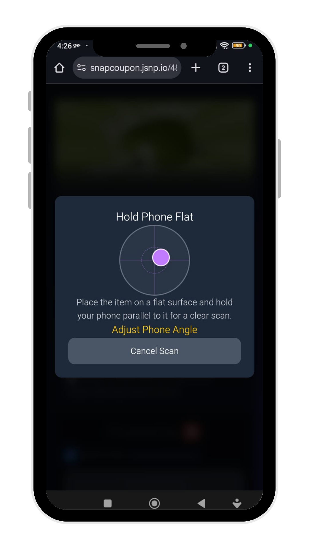 SnapCoupon user journey: Turn Your Phone Horizontally